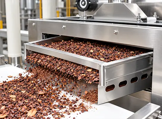 Cocoa liquor, butter and powder processing line